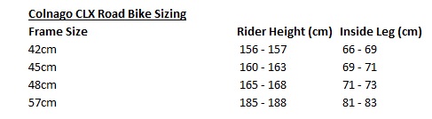 Colnago Sizing Chart