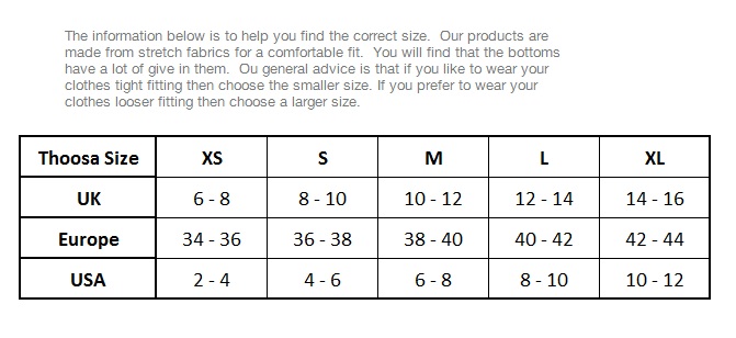 Thoosa Size Guide