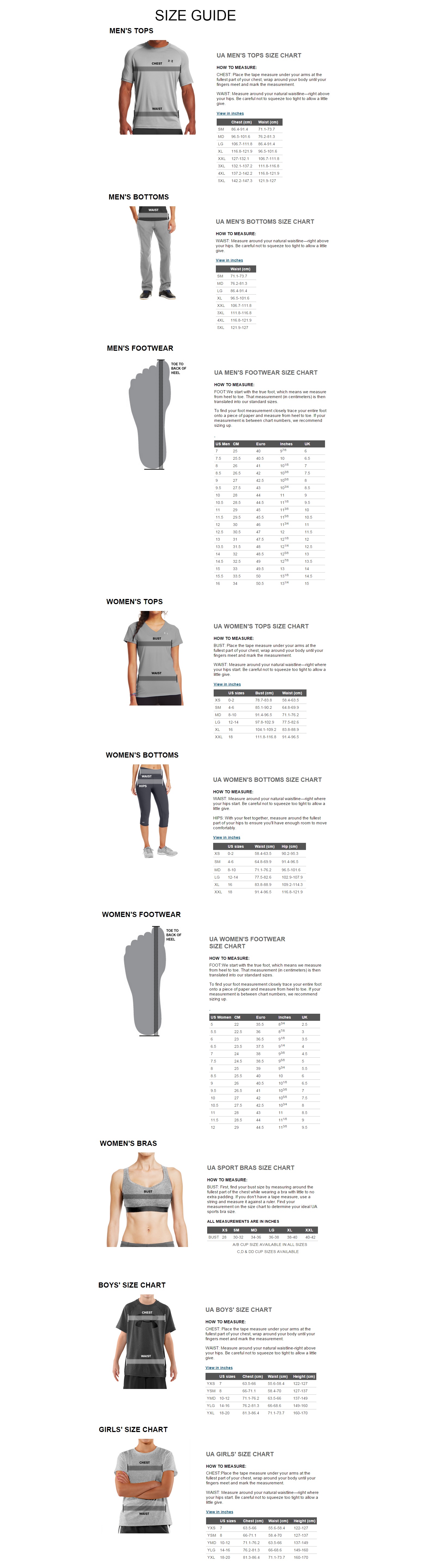 Under Armour Size Guide