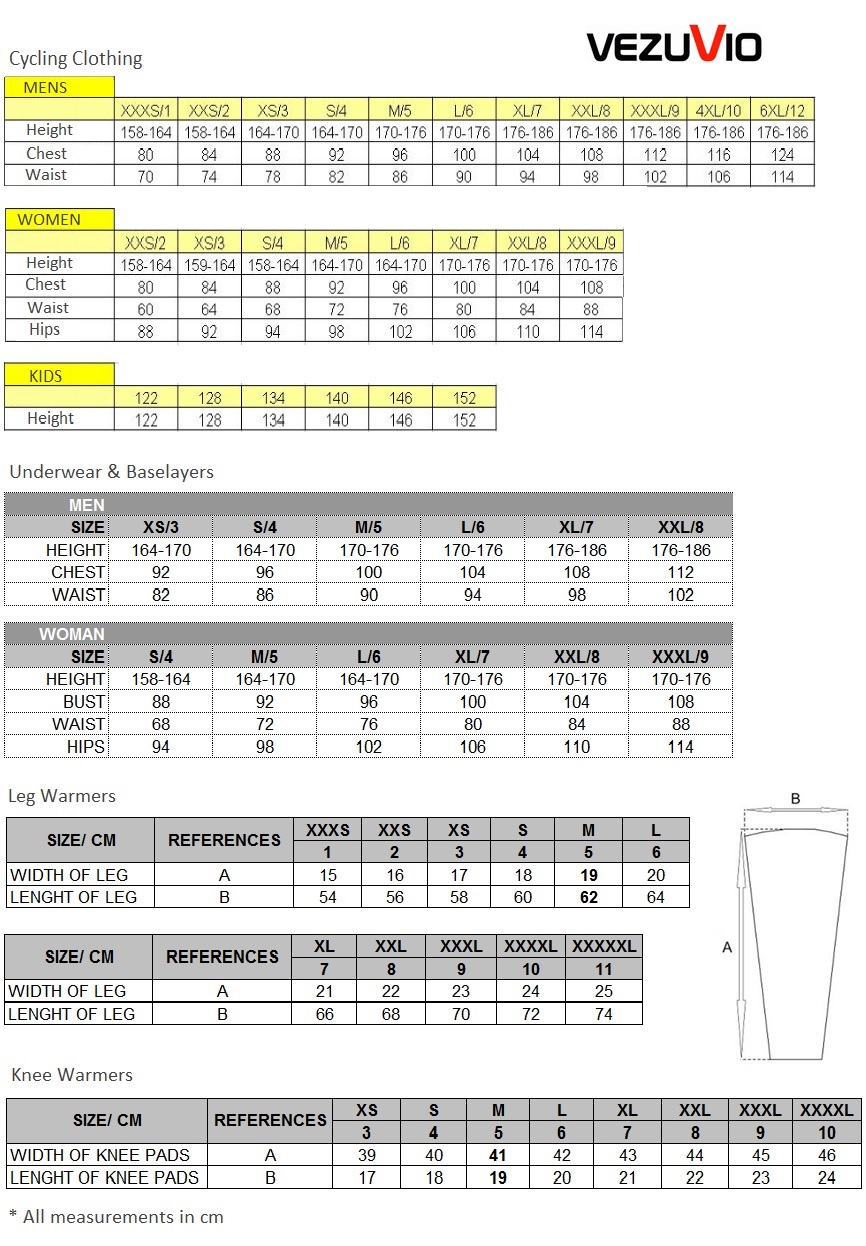 Vezuvio Size Guide