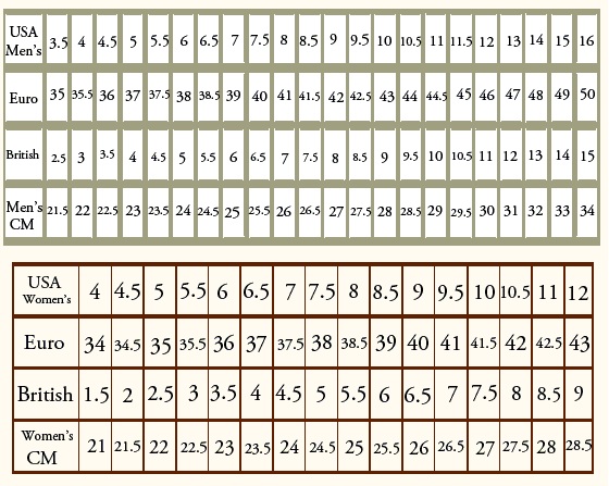 Vasque Size Chart