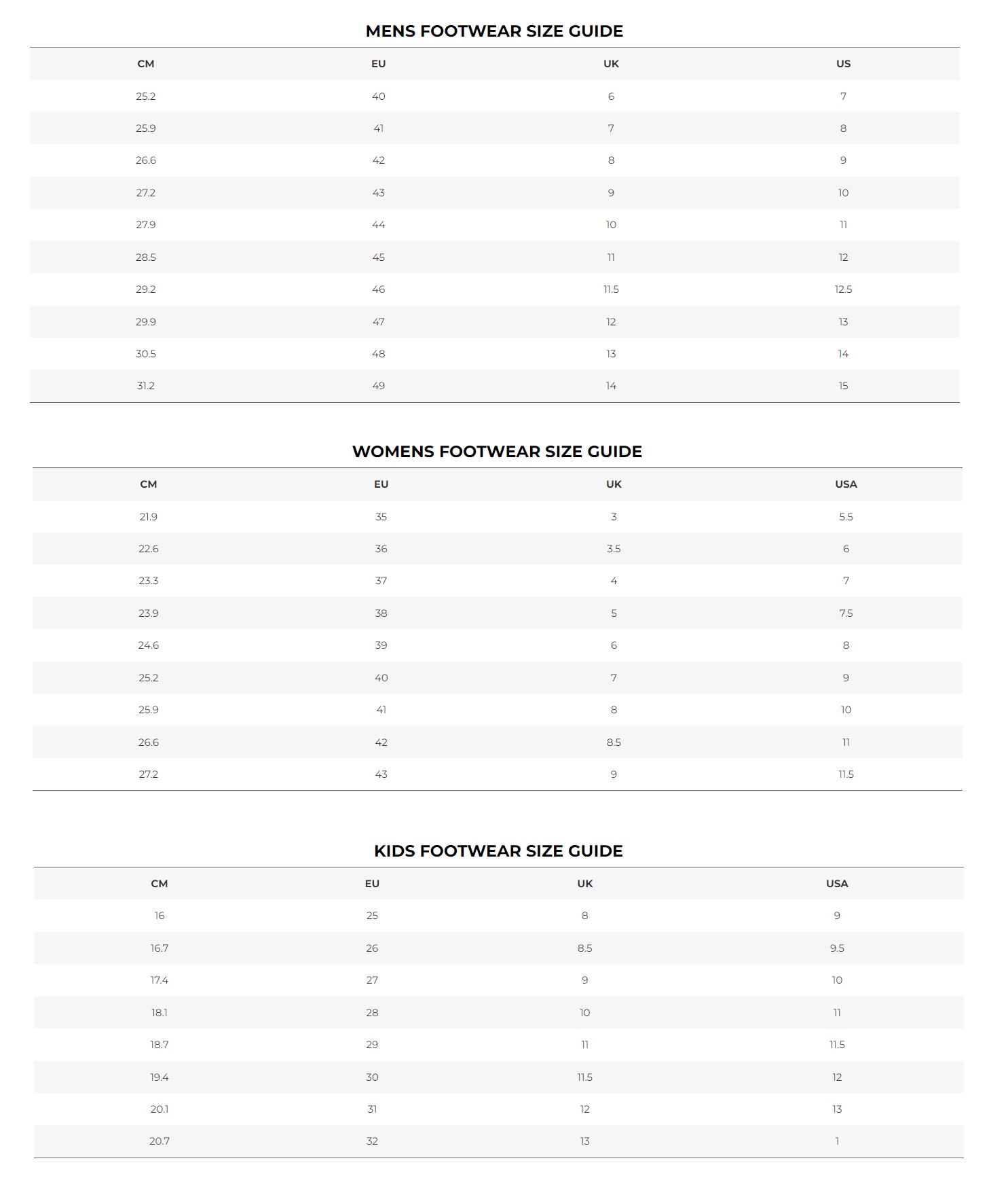 VivoBarefoot Size Guide