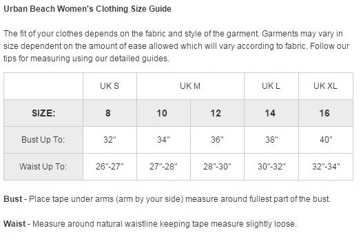 UrbanBeach Size Guide