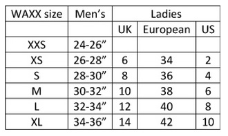 Waxx Size Guide