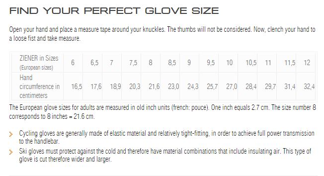 Ski Glove Size Chart