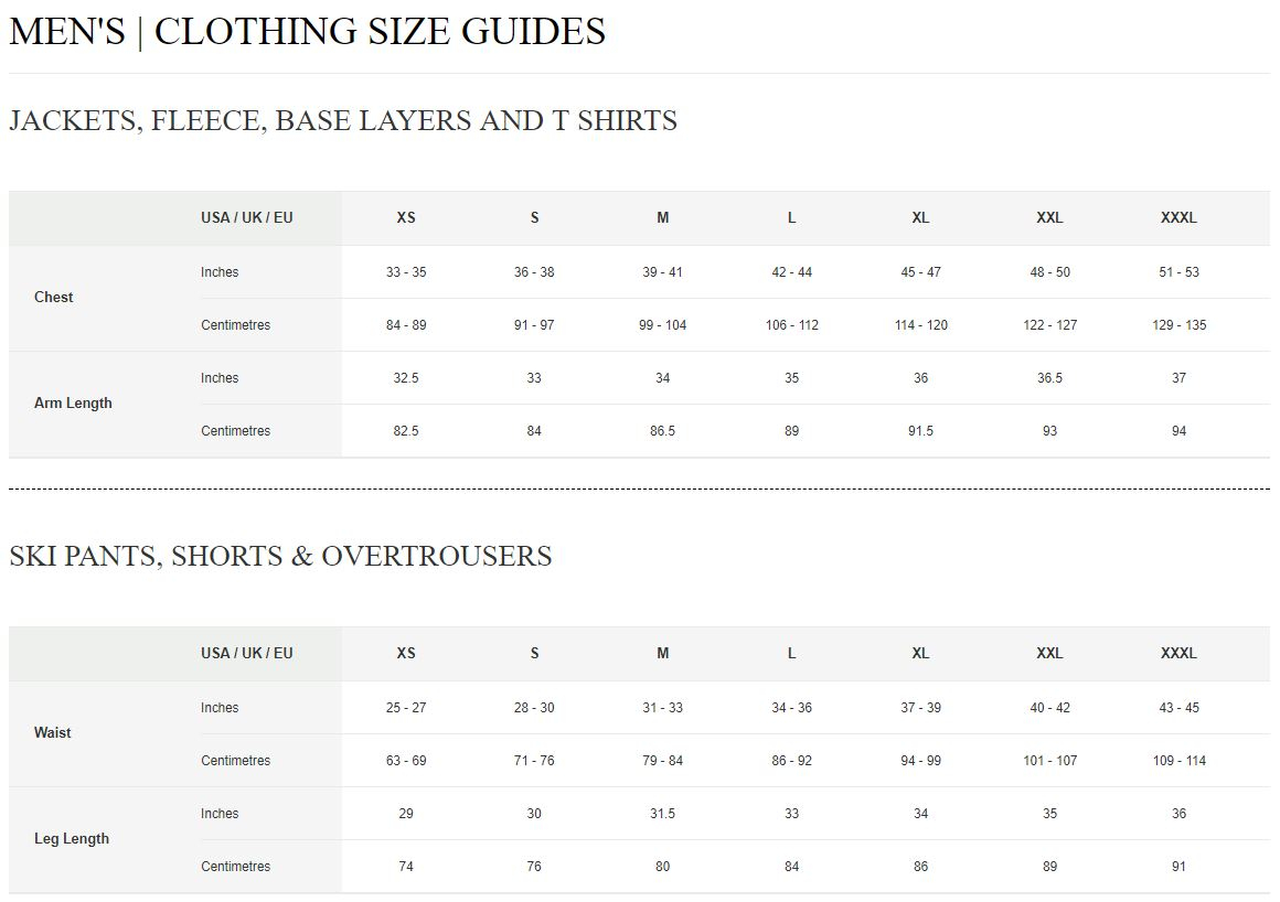Berghaus Size Guide