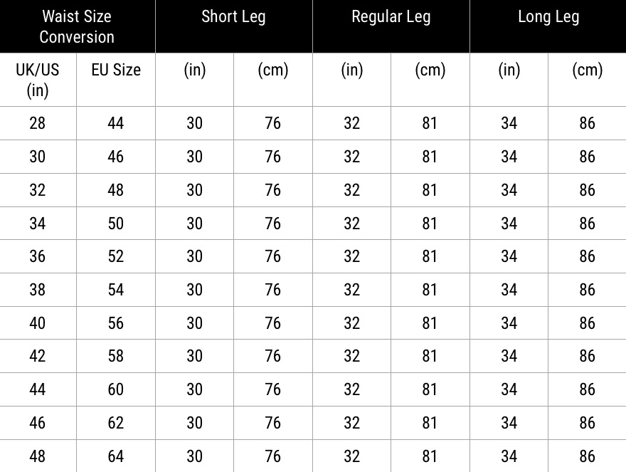 CXS Size Guide