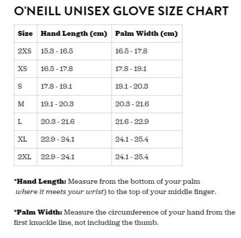O'Neill Size Guide