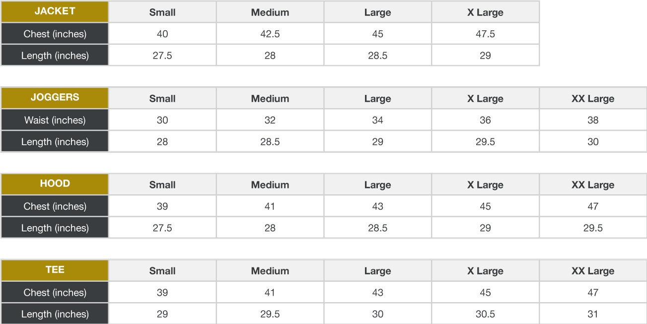 Beck and Hersey Size Guide